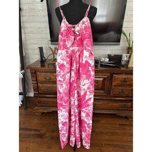 Ina Pink White Tropical Tie Front Romper Womens Size Small